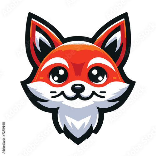 Cute adorable fox head face cartoon character vector illustration, funny wolf foxy flat design template isolated on white background