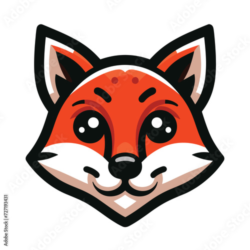 Cute adorable fox head face cartoon character vector illustration, funny wolf foxy flat design template isolated on white background