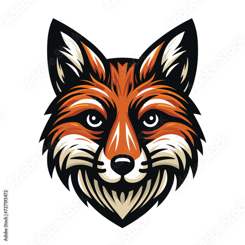 Wild animal red fox vulpa head face design vector, zoology illustration, foxy flat design template isolated on white background