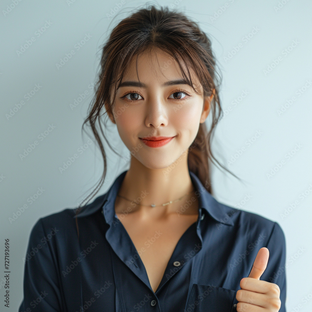 A beautiful Eastern woman gives a thumbs up A beautiful Eastern woman gives a thumbs up
