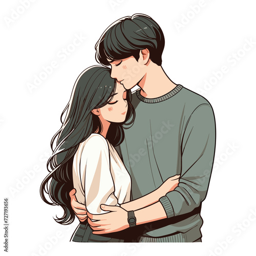 Romantic couple lovers vector illustration, Happy young male female couple together, wife and husband loving relationships. Flat design illustration isolated on white background