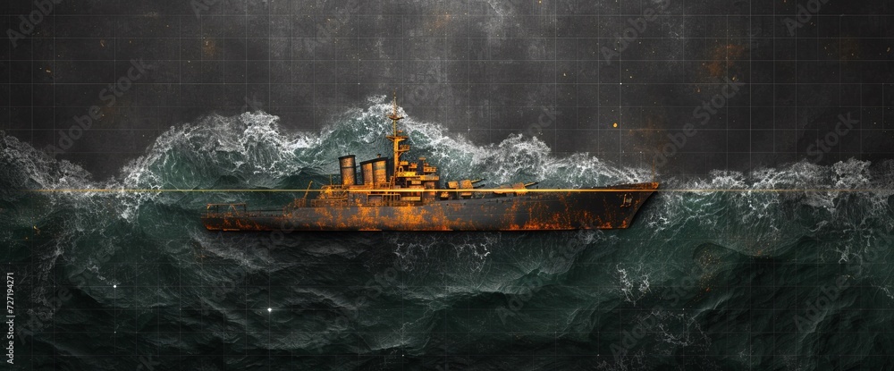 A Painting of a Ship in the Middle of a Large Body of Water A Painting of a Ship in the Middle of a Large Body of Water