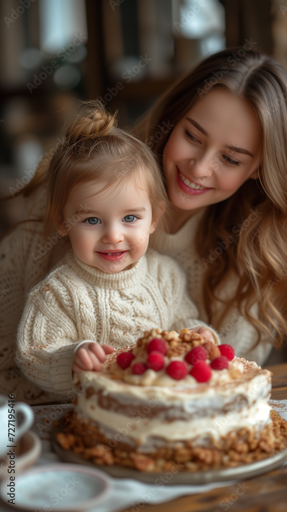 Mother with a little daughter making cookies in the kitchen,ai