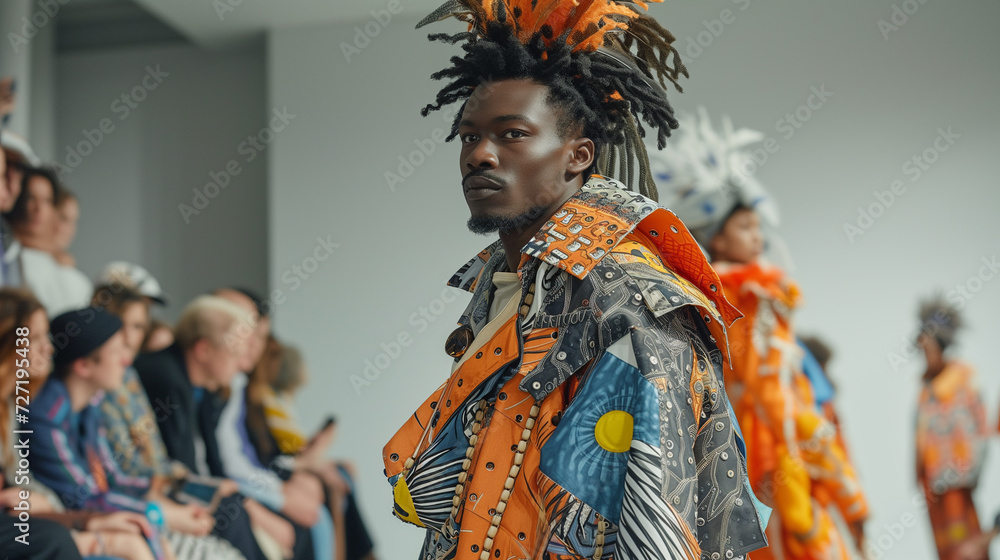 fashion week, stylish man on podium ,generated ai