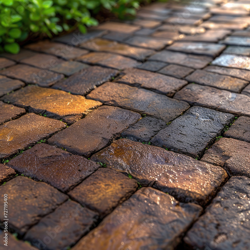 Intricate Herringbone Brick Pathway Close-up
