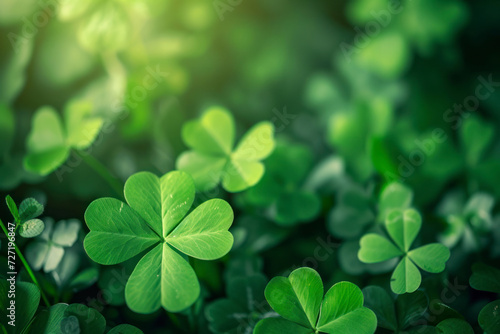 Clover Leaves for Green background with three-leaved shamrocks. st patrick's day background, holiday symbol. photo