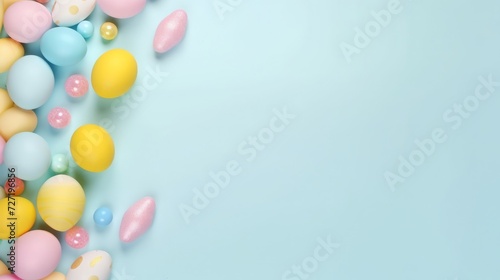 Peeking Past Bunny Ears  Easter Eggs on Pastel Blue