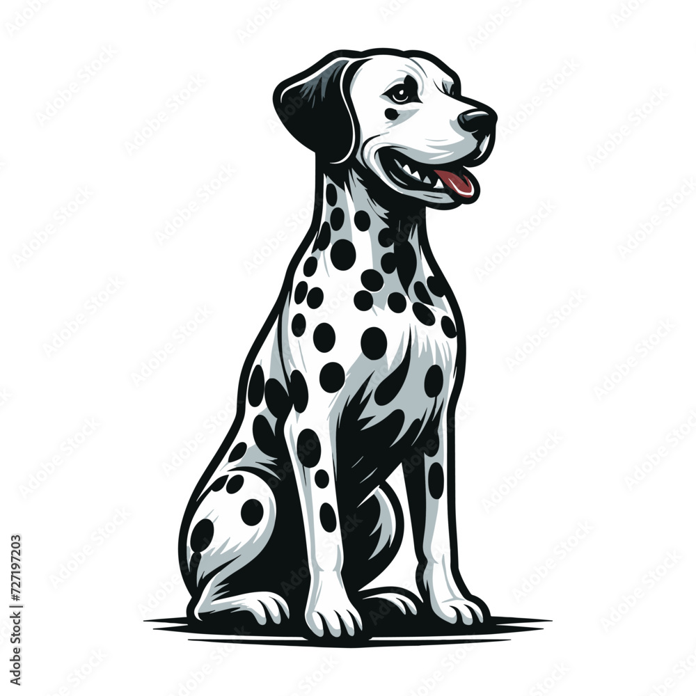Cute adorable dalmatian dog cartoon character vector illustration, funny pet animal dalmatian puppy flat design mascot logo template isolated on white background Cute adorable dalmatian dog cartoon character vector illustration, funny pet animal dalmatian puppy flat design mascot logo template isolated on white background