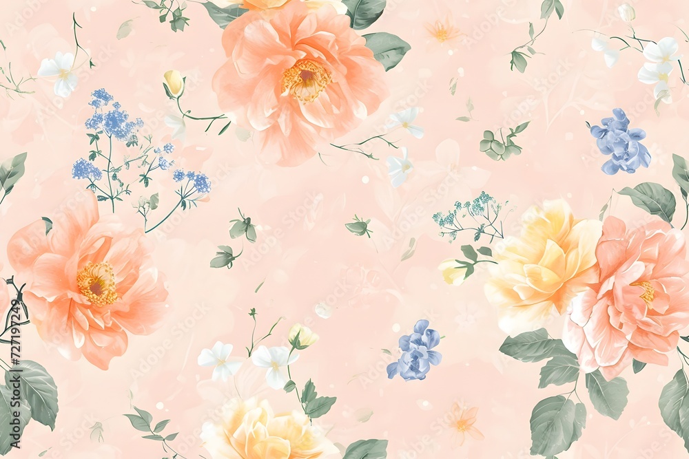 pastel-themed digital paper with delicate floral illustrations