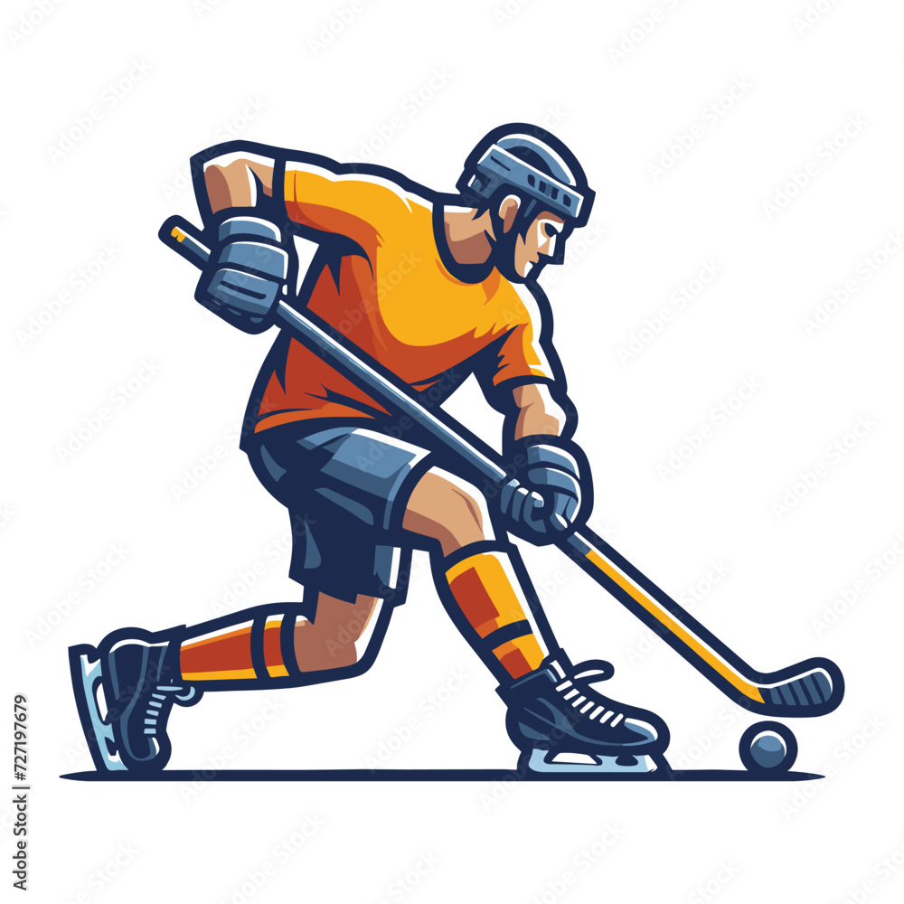Ice hockey player sportsman vector illustration, winter sport activity, hockey male player design template isolated on white background Ice hockey player sportsman vector illustration, winter sport activity, hockey male player design template isolated on white background