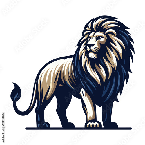 Wild lion full body vector illustration, zoology illustration, majestic predator safari animal big cat design template isolated on white background