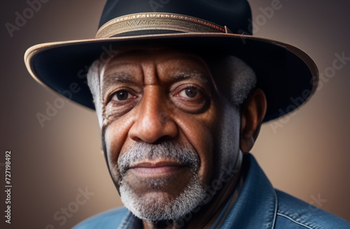 An elderly black man in a hat looks into the lens, smiles and rejoices.