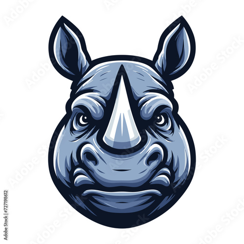 African savannah rhinoceros head face vector design, zoology illustration, wild animal rhino logo template isolated on white background