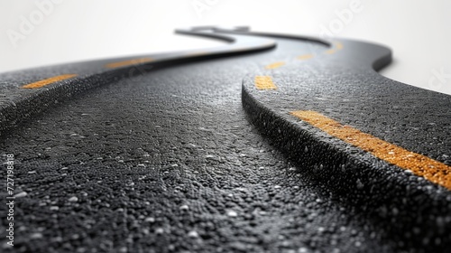 A realistic road isolated on a white abstract background is a design of bending roads and highway advertising. The design is an illustration of transportation and vacation.