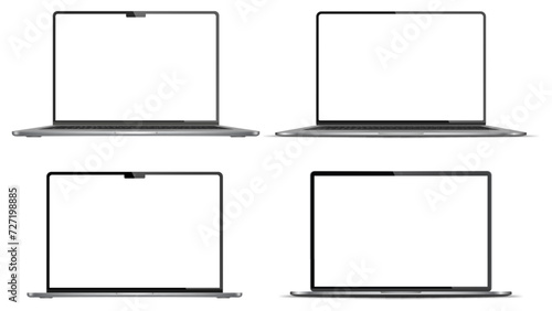 Realistic laptop mockup with blank screen isolated on transparent background.  Stock royalty free vector illustration. PNG	