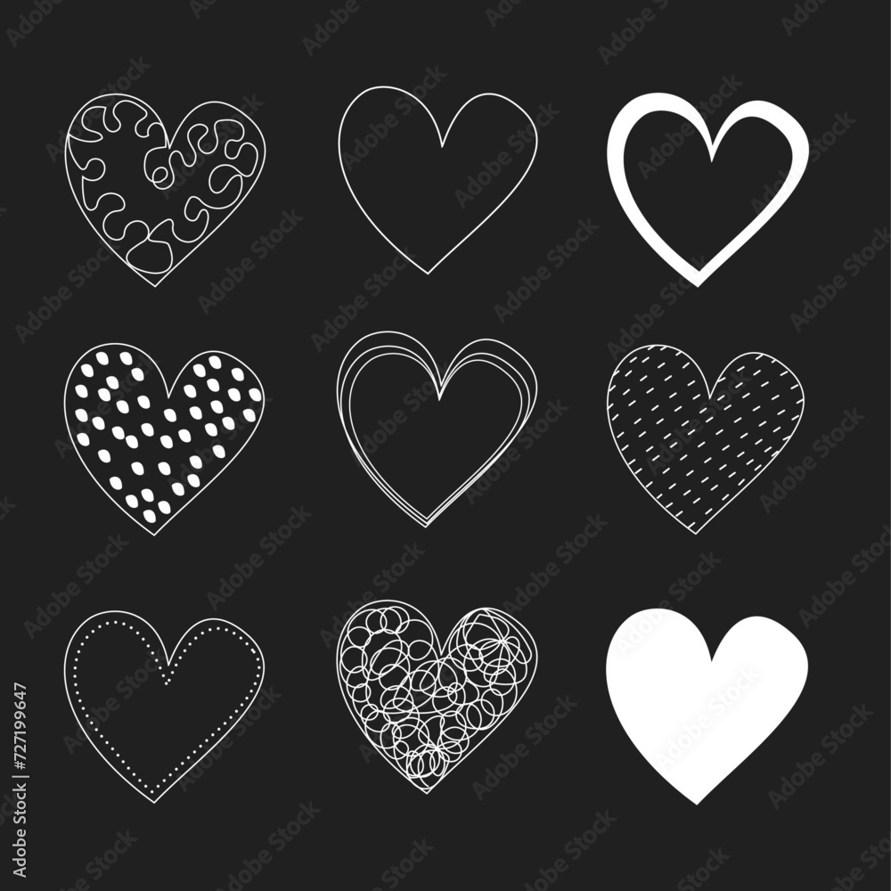 Black and White set of hearts