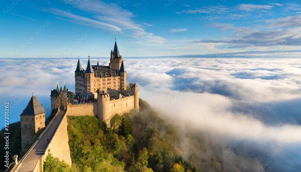 german castle hohenzollern over the clouds