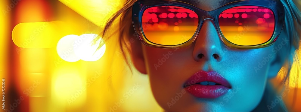 Woman Wearing Sunglasses With Bright Lights in the Background