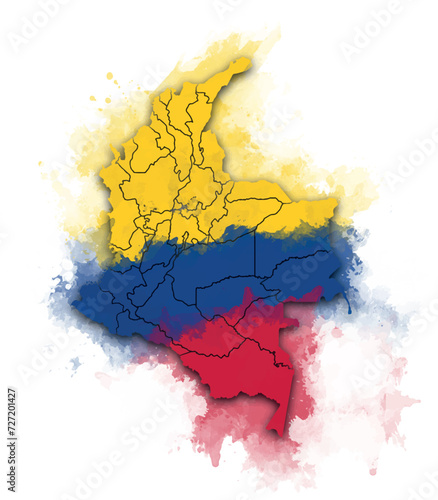 COLOMBIA MAP WATERCOLOR STYLE WITH FLAG