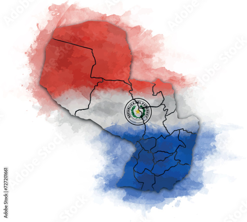 PARAGUAY MAP WATERCOLOR STYLE WITH FLAG
