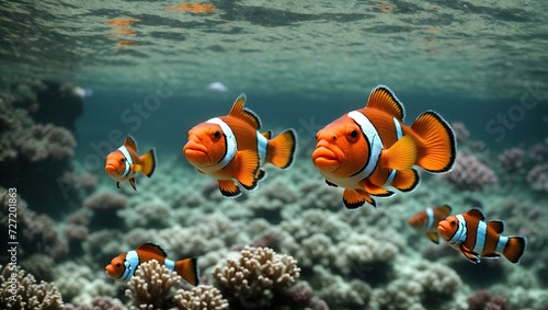  Clownfishes swimming in ocean