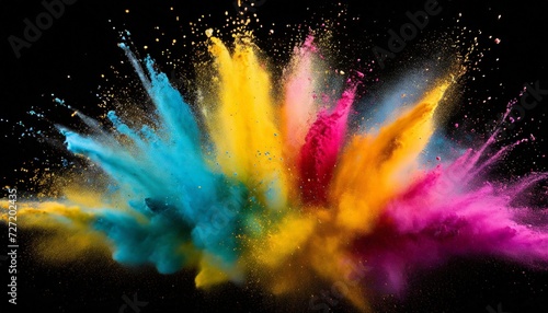 colorful background of pastel powder explosion multi colored dust splash on black background painted holi