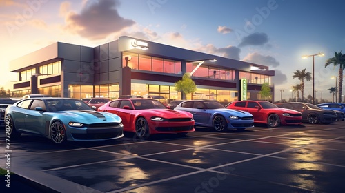 Digital visualization of a typical car dealer's stock lot. The scene is brimming with various cars, each with distinct features and designs  © Ziyan Yang