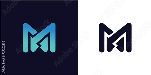 Music logo concept with two musical notes in an M letter shape. photo