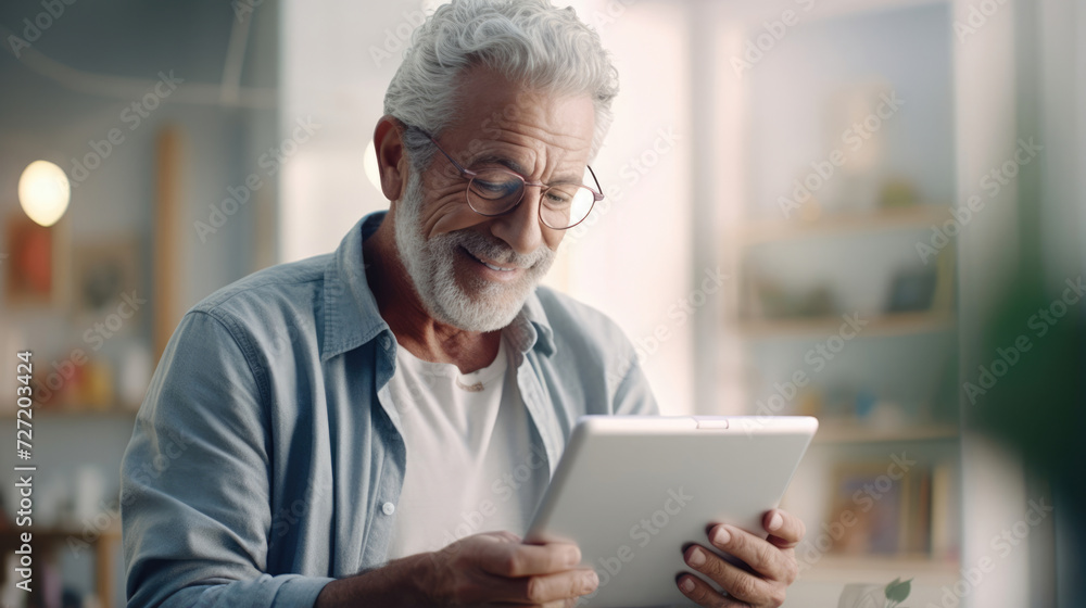 Senior adults peaceful expression, tablet time Senior adults peaceful expression, tablet time