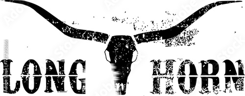 Vektor Grunge Design Element Silhouette Schädel mit Hörnern - Hörner Bulle Kuh Rind - Western Style Wildwest
