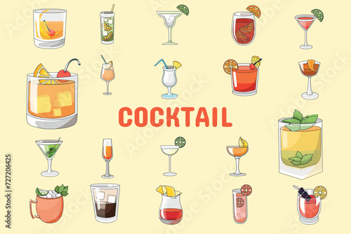Cocktail Lineal Color Vector Illustration Icon Sticker Set Design Materials