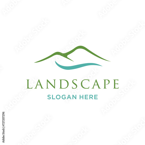 Mountain Peaks River Creek Simple logo design Vector