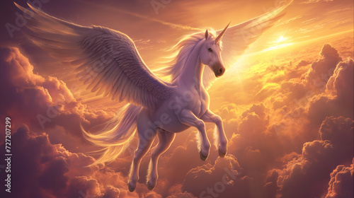 Ethereal Pegasus Soaring in Twilight Sky - greek mythology - mythical