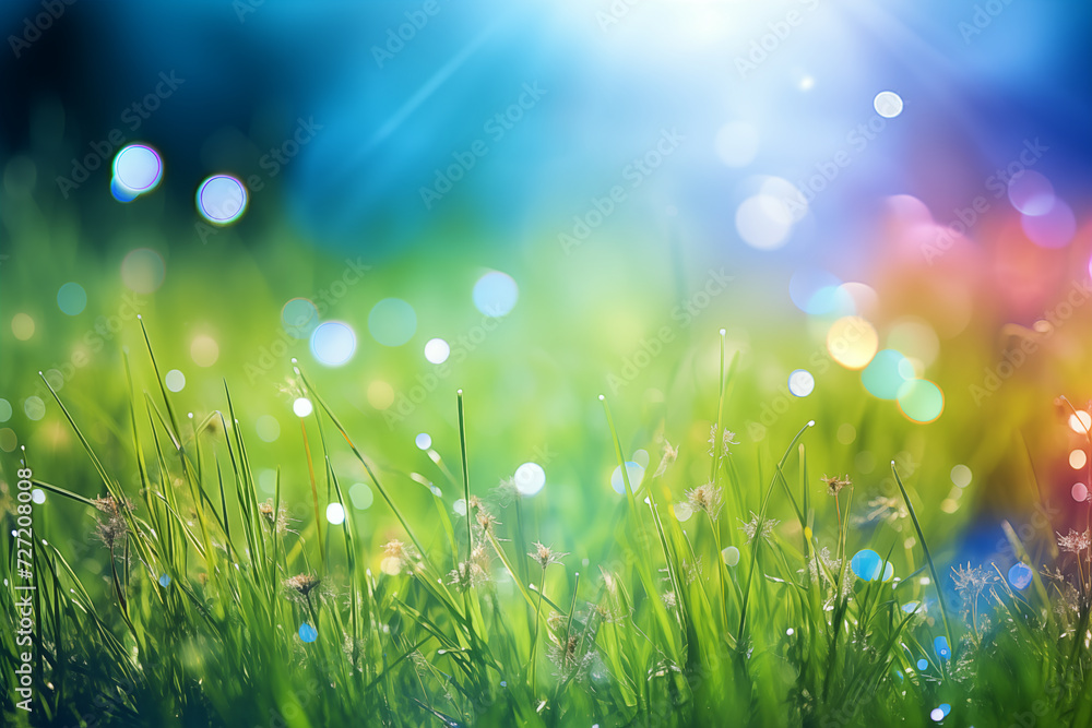 Obraz premium spring blur background with grass and sun