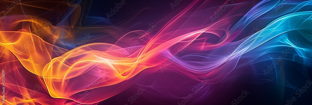 Abstract neon smoke banner. Gradient undulating background with multicolored rays.