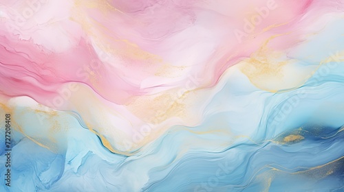 Abstract Marble watercolor illustration painting art background, Soft pastel pink blue color and golden lines, liquid fluid marble texture banner texture wallpaper Marble floor Tile