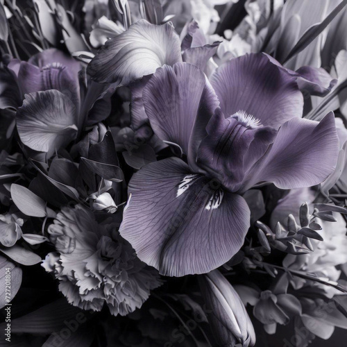 Black and white iris bouquet, purple bouquet, beautiful, flowers