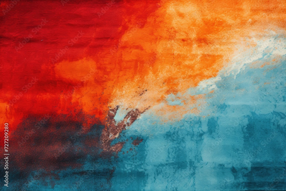 Obraz premium Abstract Colorful grunge texture Background. Orange, red, and blue gradient stained aged wall rust pattern Surface painting canvas Digital art illustration