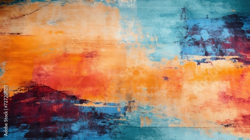 Abstract Colorful grunge texture Background. Orange, red, and blue gradient stained aged wall rust pattern Surface painting canvas Digital art illustration