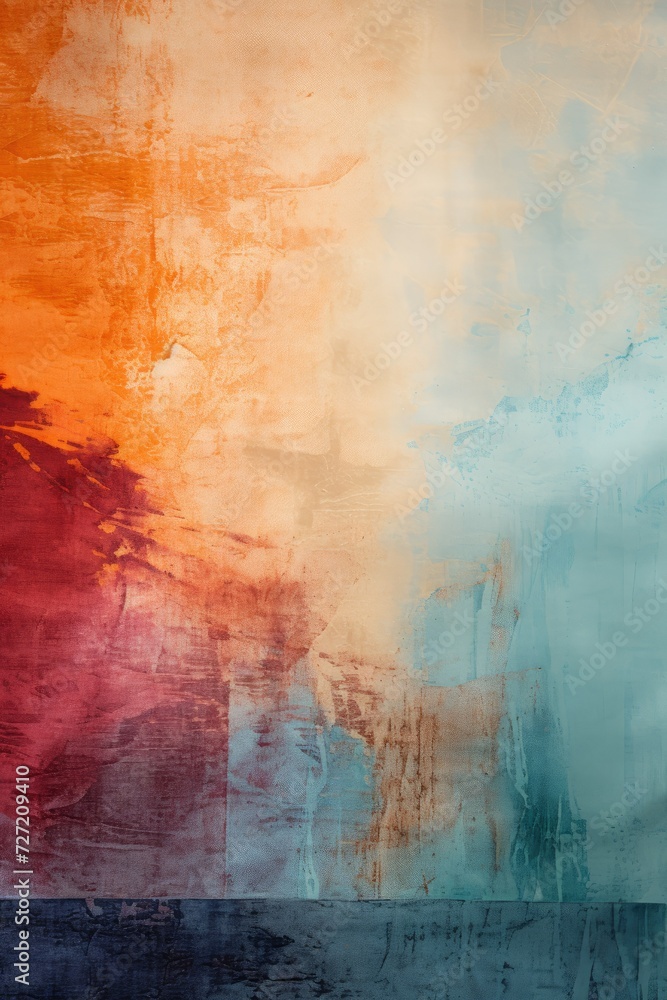 Obraz premium Abstract Colorful grunge texture Background. Orange, red, and blue gradient stained aged wall rust pattern Surface painting canvas Digital art illustration