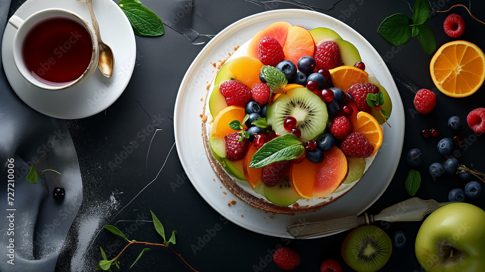 Delicious Breakfast Bowl with Fresh Blueberries and Strawberries, a Sweet Berry Tart, and a Side of Yogurt on a Gourmet Plate Delicious Breakfast Bowl with Fresh Blueberries and Strawberries, a Sweet Berry Tart, and a Side of Yogurt on a Gourmet Plate