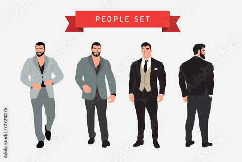 Set of men in business suits. Vector illustration in flat style.