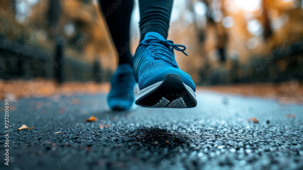 Close Up of a Persons Running Shoes Tied With Blue Laces, Black Friday Close Up of a Persons Running Shoes Tied With Blue Laces, Black Friday
