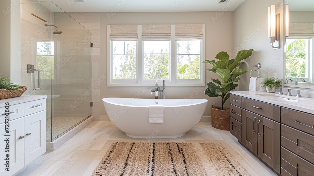 Modern minimalist bathroom interior Southern California-style. Created with Generative AI Modern minimalist bathroom interior Southern California-style. Created with Generative AI
