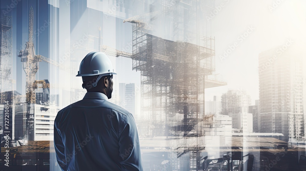 Engineer in side view with a transparent overlay Engineer in side view with a transparent overlay