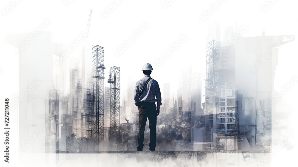Engineer in side view with a transparent overlay Engineer in side view with a transparent overlay