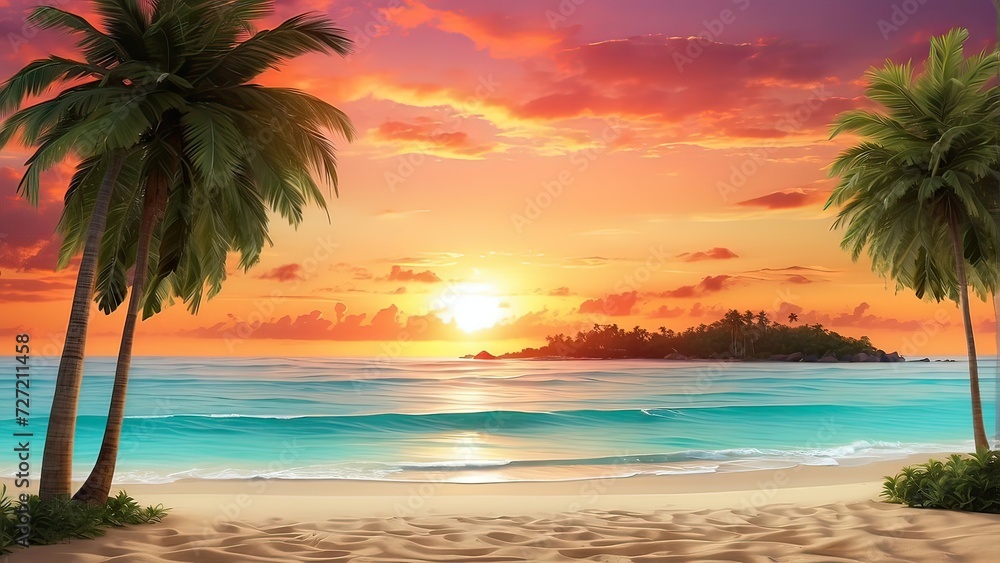 magnificent tropical sunset view with a lovely beach backdrop
