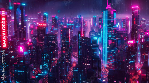 3d render sky view of a futuristic sci-fi metropolis with skyscrapers with neon blue,pink light background. cyberpunk,futuristic city concept.