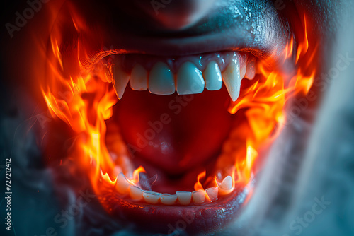 Words forged from flames and fury emerges from the mouth, shouting out the emotions of anger, envy, and bitterness. photo