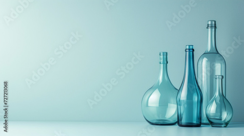 Minimalistic decorative glass bottles background concept with empty space. 
 photo